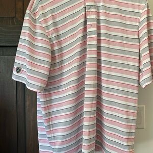 Men's Striped Polo Shirt - Pink, Black, and White